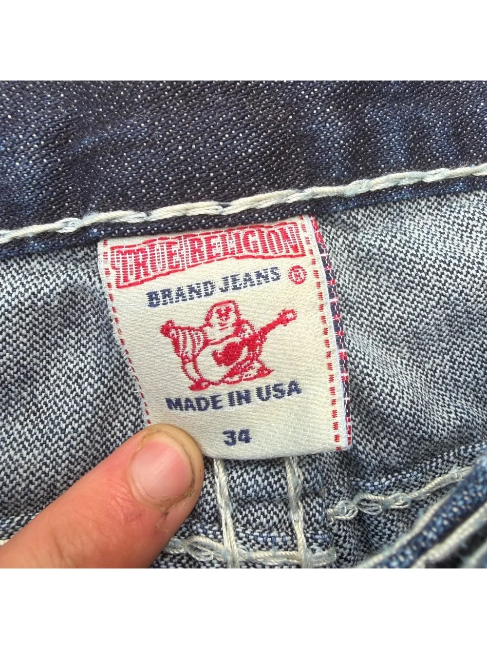True Religion Jeans Men Size 34 Dark Blue Ricky Super T Thick Stitch